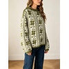 image:imageCHARTOU Womens Floral Knit Sweater Roll Neck Casual Fall Oversized Pullover JumperOlive Green