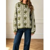 image:imageCHARTOU Womens Floral Knit Sweater Roll Neck Casual Fall Oversized Pullover JumperOlive Green