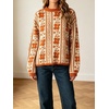 image:imageCHARTOU Womens Floral Knit Sweater Roll Neck Casual Fall Oversized Pullover JumperOrange