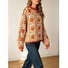 image:imageCHARTOU Womens Floral Knit Sweater Roll Neck Casual Fall Oversized Pullover JumperOrange