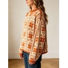 image:imageCHARTOU Womens Floral Knit Sweater Roll Neck Casual Fall Oversized Pullover JumperOrange