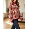 image:imageCHARTOU Womens Floral Knit Sweater Roll Neck Casual Fall Oversized Pullover JumperRed