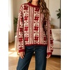 image:imageCHARTOU Womens Floral Knit Sweater Roll Neck Casual Fall Oversized Pullover JumperRed