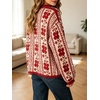 image:imageCHARTOU Womens Floral Knit Sweater Roll Neck Casual Fall Oversized Pullover JumperRed