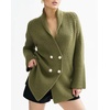 image:imageWomen Elegant Double Breasted Cardigan Blazer Lapel Novelty Fall Ribbed Knit Plain Sweater OutwearGreen