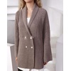 image:imageWomen Elegant Double Breasted Cardigan Blazer Lapel Novelty Fall Ribbed Knit Plain Sweater OutwearLight Coffee
