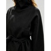 image:imageWomens Funnel High Collar Belted Short Wool Coat Long Sleeve Wrap Waist Pea Coat Casual Fall Winter Cropped JacketBlack