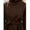 image:imageWomens Funnel High Collar Belted Short Wool Coat Long Sleeve Wrap Waist Pea Coat Casual Fall Winter Cropped JacketBrown
