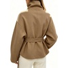 image:imageWomens Funnel High Collar Belted Short Wool Coat Long Sleeve Wrap Waist Pea Coat Casual Fall Winter Cropped JacketCamel