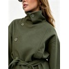 image:imageWomens Funnel High Collar Belted Short Wool Coat Long Sleeve Wrap Waist Pea Coat Casual Fall Winter Cropped JacketGreen
