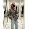 image:imageWomens Funnel High Collar Belted Short Wool Coat Long Sleeve Wrap Waist Pea Coat Casual Fall Winter Cropped JacketTaupe