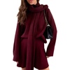 image:imageCHARTOU Women Rib Knit Sweater Skirt Set 2 Piece Outfits Stretch Turtleneck Pullover Sweater Fall Mini SkirtWine