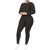 image:imageCHARTOU Womens 2 Piece Sweater Sets Cable Knit Crewneck Jersey Top Long Pants Tights OutfitsBlack