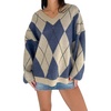 image:imageCHARTOU Womens Argyle Oversized Sweater Fall Plaid Knit Jumper Preppy Pullover TopsNavy
