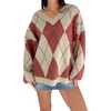 image:imageCHARTOU Womens Argyle Oversized Sweater Fall Plaid Knit Jumper Preppy Pullover TopsRed