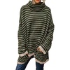 image:imageCHARTOU Womens Fall Oversized Knit Sweater Lightweight Turtleneck Striped Sweater Casual Pullover TopsArmy