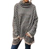 image:imageCHARTOU Womens Fall Oversized Knit Sweater Lightweight Turtleneck Striped Sweater Casual Pullover TopsBlack