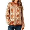 image:imageCHARTOU Womens Floral Knit Sweater Roll Neck Casual Fall Oversized Pullover JumperOrange