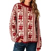 image:imageCHARTOU Womens Floral Knit Sweater Roll Neck Casual Fall Oversized Pullover JumperRed