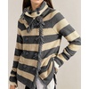 image:imageCHARTOU Women Striped Sweater Cardigan Shawl Scarf Collar Fringe Knit Coat  Fall Winter Shawl Wrap Scarf Collar Jacket Double Breasted long Sleeve Knitwear Funnel Cowl Collar Coat with pocketsDark Grey