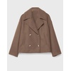 image:imageWomen Cropped Wool Blend Coats Notch Lapel Double Breasted Pea Coat Jacket Short Trench OvercoatCamel
