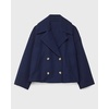 image:imageWomen Cropped Wool Blend Coats Notch Lapel Double Breasted Pea Coat Jacket Short Trench OvercoatNavy