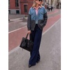 image:imageWomen Denim Knit Patchwork Jacket V Neck Button Loose Casual Cardigan Coat  Open Front Cardigans for Women Outwear Loose Rib Knit Patchwork Jean Jackets Lady Office Casual Work Short Coat with PocketsGrey
