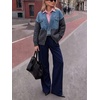 image:imageWomen Denim Knit Patchwork Jacket V Neck Button Loose Casual Cardigan Coat  Open Front Cardigans for Women Outwear Loose Rib Knit Patchwork Jean Jackets Lady Office Casual Work Short Coat with PocketsGrey