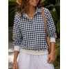 image:imageWomen Gingham Oversized Sweatshirt Button Henley Plaid Print Pullover Tops  Long Sleeve Lightweight Pullover Sweatshirt for Women Fall Fashion Clothing Loose fit Snap Buttons Cute Top with Ribbed HemBlack