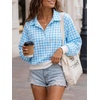 image:imageWomen Gingham Oversized Sweatshirt Button Henley Plaid Print Pullover Tops  Long Sleeve Lightweight Pullover Sweatshirt for Women Fall Fashion Clothing Loose fit Snap Buttons Cute Top with Ribbed HemBlue