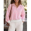 image:imageWomen Gingham Oversized Sweatshirt Button Henley Plaid Print Pullover Tops  Long Sleeve Lightweight Pullover Sweatshirt for Women Fall Fashion Clothing Loose fit Snap Buttons Cute Top with Ribbed HemPink