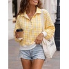 image:imageWomen Gingham Oversized Sweatshirt Button Henley Plaid Print Pullover Tops  Long Sleeve Lightweight Pullover Sweatshirt for Women Fall Fashion Clothing Loose fit Snap Buttons Cute Top with Ribbed HemYellow