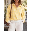 image:imageWomen Gingham Oversized Sweatshirt Button Henley Plaid Print Pullover Tops  Long Sleeve Lightweight Pullover Sweatshirt for Women Fall Fashion Clothing Loose fit Snap Buttons Cute Top with Ribbed HemYellow