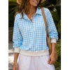 image:imageWomen Gingham Oversized Sweatshirt Button Henley Plaid Print Pullover Tops  Long Sleeve Lightweight Pullover Sweatshirt for Women Fall Fashion Clothing Loose fit Snap Buttons Cute Top with Ribbed HemBlue