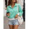 image:imageWomen Gingham Oversized Sweatshirt Button Henley Plaid Print Pullover Tops  Long Sleeve Lightweight Pullover Sweatshirt for Women Fall Fashion Clothing Loose fit Snap Buttons Cute Top with Ribbed HemGreen
