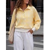 image:imageWomen Gingham Oversized Sweatshirt Button Henley Plaid Print Pullover Tops  Long Sleeve Lightweight Pullover Sweatshirt for Women Fall Fashion Clothing Loose fit Snap Buttons Cute Top with Ribbed HemYellow