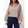 image:imageWomen Gingham Oversized Sweatshirt Button Henley Plaid Print Pullover Tops  Long Sleeve Lightweight Pullover Sweatshirt for Women Fall Fashion Clothing Loose fit Snap Buttons Cute Top with Ribbed HemBrown
