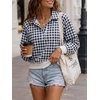 image:imageWomen Gingham Oversized Sweatshirt Button Henley Plaid Print Pullover Tops  Long Sleeve Lightweight Pullover Sweatshirt for Women Fall Fashion Clothing Loose fit Snap Buttons Cute Top with Ribbed HemBlack