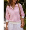 image:imageWomen Gingham Oversized Sweatshirt Button Henley Plaid Print Pullover Tops  Long Sleeve Lightweight Pullover Sweatshirt for Women Fall Fashion Clothing Loose fit Snap Buttons Cute Top with Ribbed HemPink