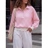 image:imageWomen Gingham Oversized Sweatshirt Button Henley Plaid Print Pullover Tops  Long Sleeve Lightweight Pullover Sweatshirt for Women Fall Fashion Clothing Loose fit Snap Buttons Cute Top with Ribbed HemPink