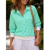 image:imageWomen Gingham Oversized Sweatshirt Button Henley Plaid Print Pullover Tops  Long Sleeve Lightweight Pullover Sweatshirt for Women Fall Fashion Clothing Loose fit Snap Buttons Cute Top with Ribbed HemGreen