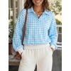 image:imageWomen Gingham Oversized Sweatshirt Button Henley Plaid Print Pullover Tops  Long Sleeve Lightweight Pullover Sweatshirt for Women Fall Fashion Clothing Loose fit Snap Buttons Cute Top with Ribbed HemBlue