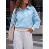 image:imageWomen Gingham Oversized Sweatshirt Button Henley Plaid Print Pullover Tops  Long Sleeve Lightweight Pullover Sweatshirt for Women Fall Fashion Clothing Loose fit Snap Buttons Cute Top with Ribbed HemBlue