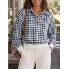 image:imageWomen Gingham Oversized Sweatshirt Button Henley Plaid Print Pullover Tops  Long Sleeve Lightweight Pullover Sweatshirt for Women Fall Fashion Clothing Loose fit Snap Buttons Cute Top with Ribbed HemBlack