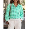 image:imageWomen Gingham Oversized Sweatshirt Button Henley Plaid Print Pullover Tops  Long Sleeve Lightweight Pullover Sweatshirt for Women Fall Fashion Clothing Loose fit Snap Buttons Cute Top with Ribbed HemGreen