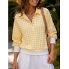 image:imageWomen Gingham Oversized Sweatshirt Button Henley Plaid Print Pullover Tops  Long Sleeve Lightweight Pullover Sweatshirt for Women Fall Fashion Clothing Loose fit Snap Buttons Cute Top with Ribbed HemYellow