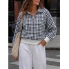 image:imageWomen Gingham Oversized Sweatshirt Button Henley Plaid Print Pullover Tops  Long Sleeve Lightweight Pullover Sweatshirt for Women Fall Fashion Clothing Loose fit Snap Buttons Cute Top with Ribbed HemBlack