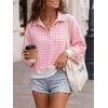 image:imageWomen Gingham Oversized Sweatshirt Button Henley Plaid Print Pullover Tops  Long Sleeve Lightweight Pullover Sweatshirt for Women Fall Fashion Clothing Loose fit Snap Buttons Cute Top with Ribbed HemPink