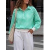 image:imageWomen Gingham Oversized Sweatshirt Button Henley Plaid Print Pullover Tops  Long Sleeve Lightweight Pullover Sweatshirt for Women Fall Fashion Clothing Loose fit Snap Buttons Cute Top with Ribbed HemGreen