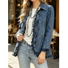 image:imageWomen Ruffle Denim Jacket Button Down Long Sleeve Casual Jean Coat  Lapel Collared Double Breasted Shacket for Women Lightweight Fall Spring Outerwear with PocketsBlue